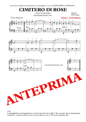 CIMITERO DI ROSE ( TUTTO LO SPARTITO) con DITEGGIATURE -FACILE( EASY ACCORDEON)