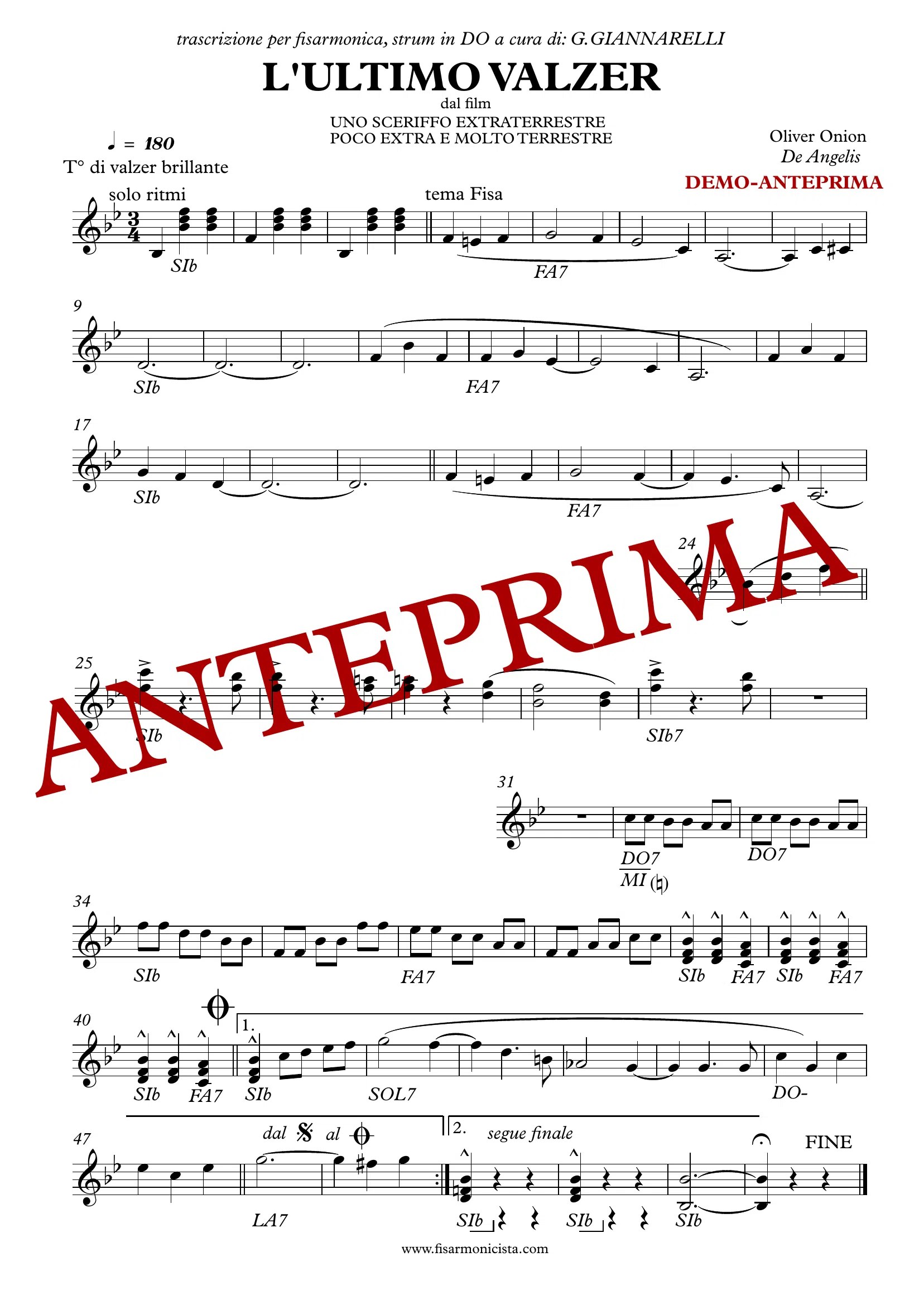 L'ULTIMO VALZER ( TUTTO LO SPARTITO ) MEDIA DIFFICOLTA'